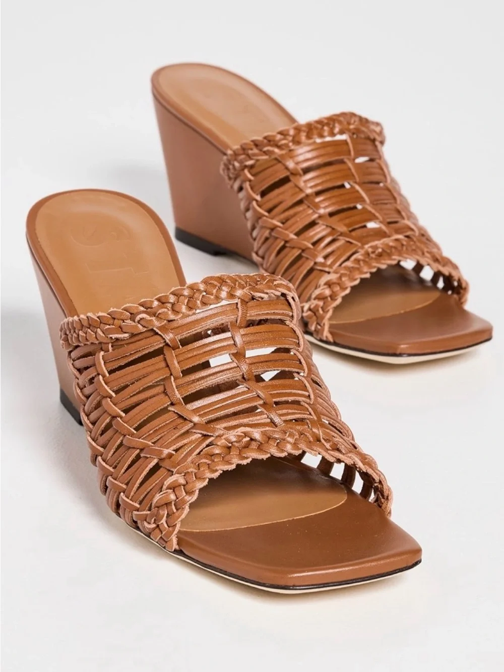 STAUD Blair Woven Wedge Tan Leather
